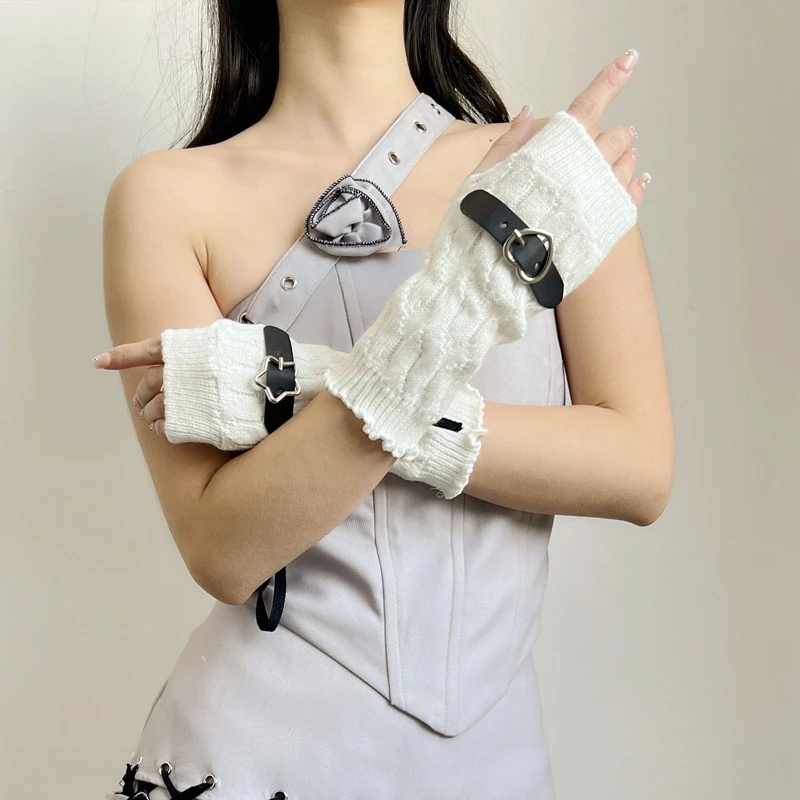 Ao ar livre punk curto sem dedos oversleeves meninas cosplay escuro loli mangas falsas para festa legal estiramento inverno aquecedores de braço mitten