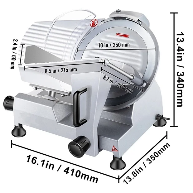 10-Inch 240W 250mm Home Use Bacon Ham Slicing Cutting Machine New 110V/220V Aluminum Frozen Meat Vegetable Slicer
