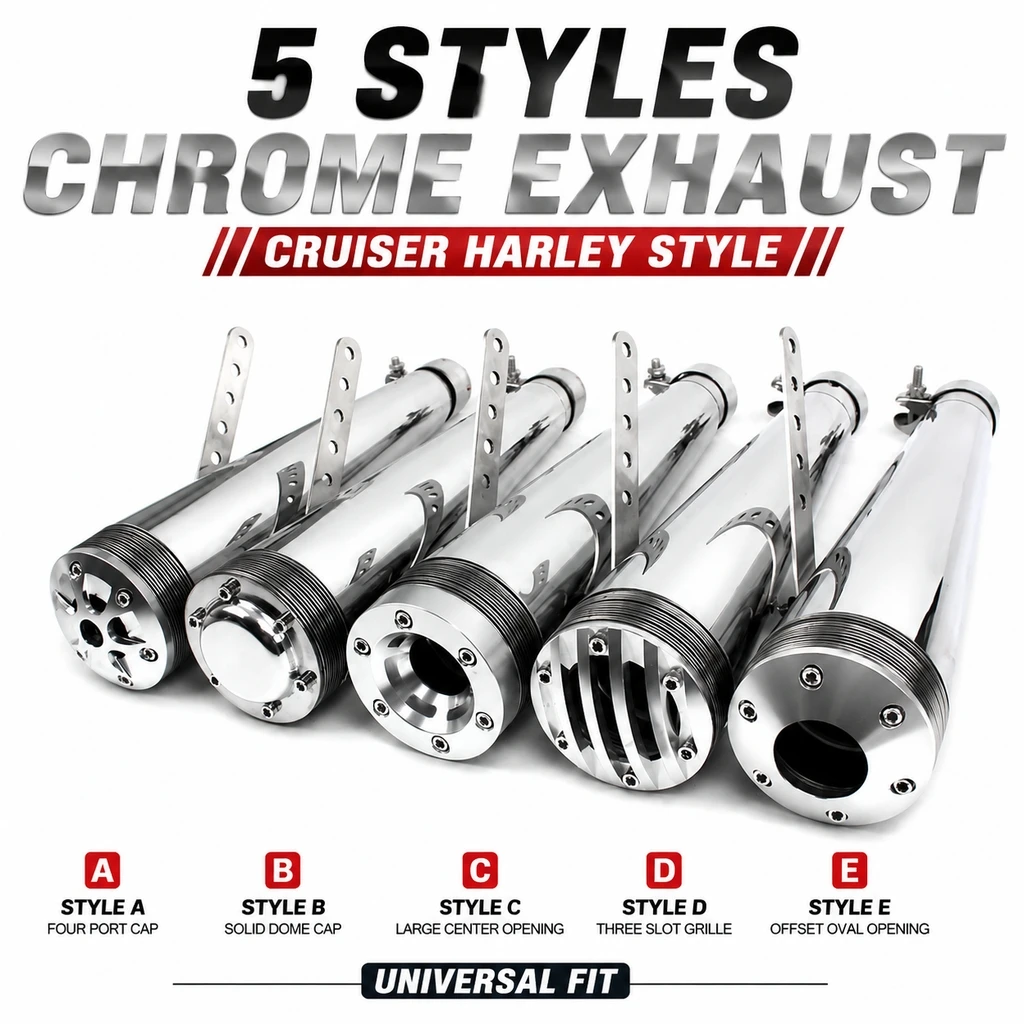 Chrome‑Plated Straight‑Through Motorcycle Exhaust Muffler Retro Modified Pipe Fit For Harley Cruiser Prince Motorcycles