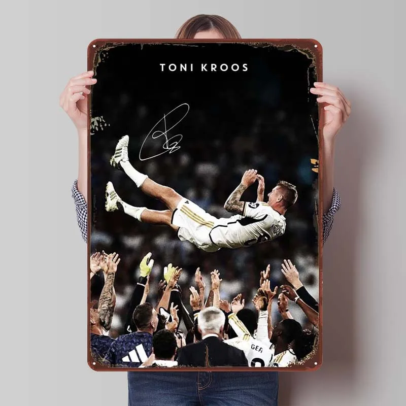 Toni Kroos Soccer Celebration Sign Sports Metal Poster Room Decorations Custom Metal Tin Signs for Wall Art Decoration Interior