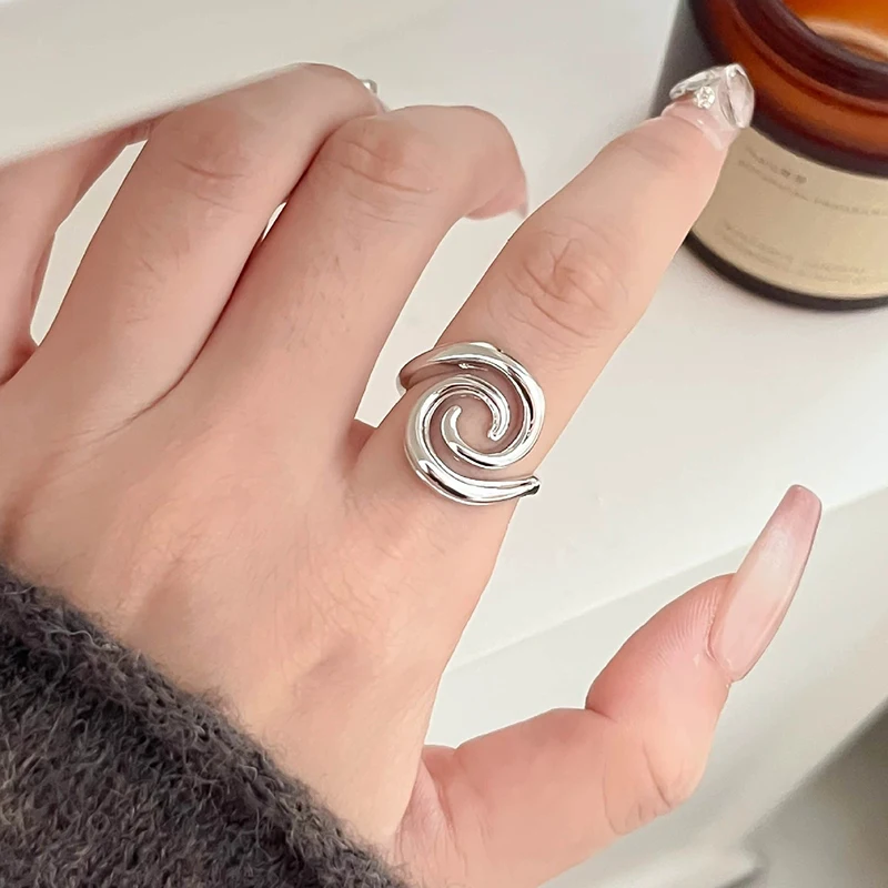 GANPUP Minimalistische Spiralförmige Verstellbare Fingerringe für Frauen, Modischer Neuer Silberfarbener Ring, Schmuckgeschenk für Party und Büro кольцо – Detail 2