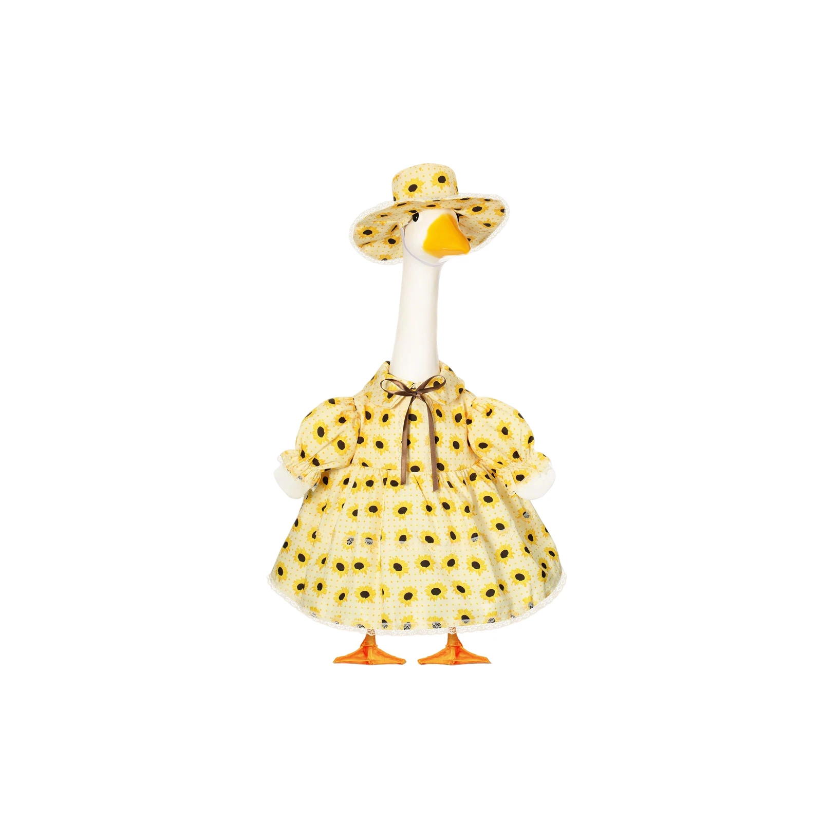 Porch Goose Outfit, Floral Dress with Hat Holiday Goose Statue Clothes Garden Decoration