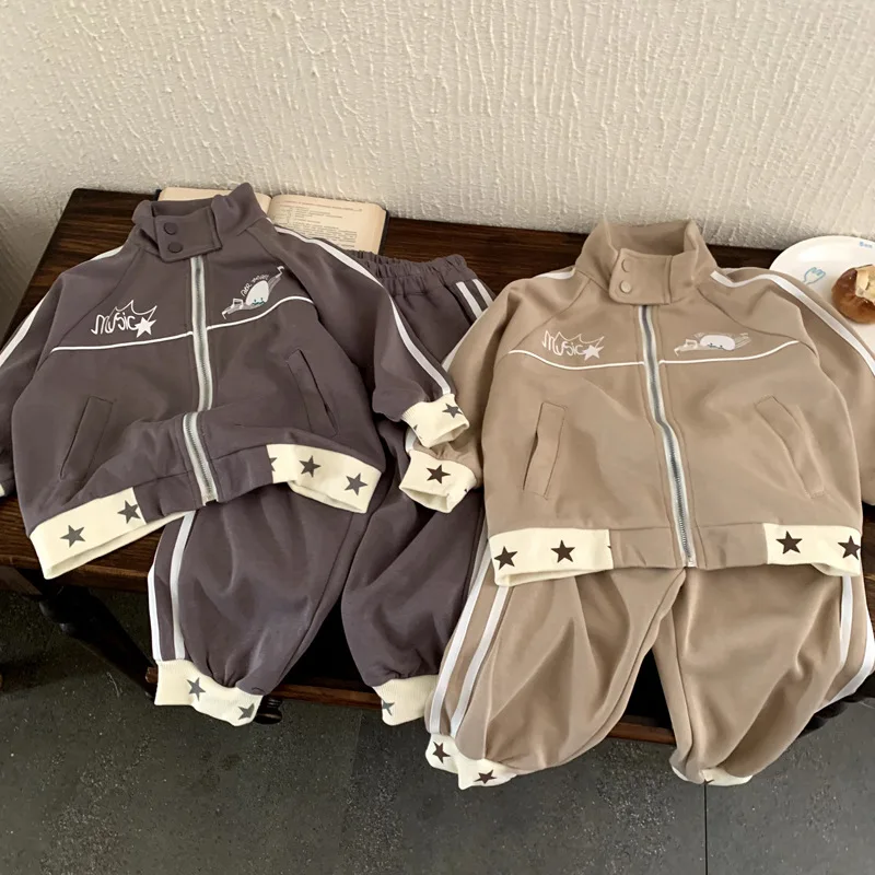 

Boys Set 2025 Autumn Spring Trendy Fashion Casual Sporty Loose Star Print Long Sleeve Sweatshirt Sweatpant Two Piece Set