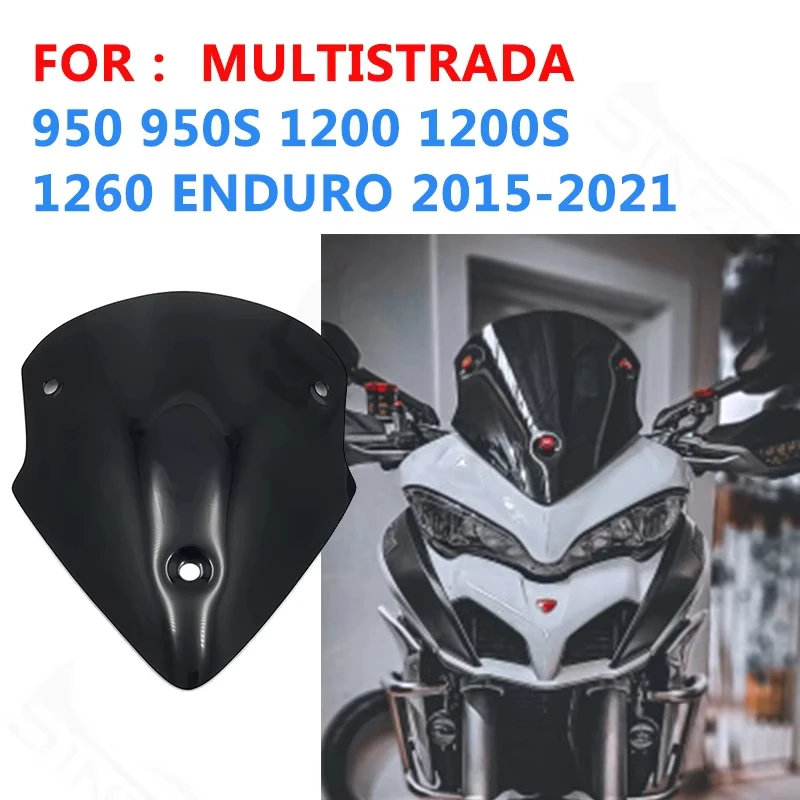 

For DUCATI MULTISTRADA MTS950,MTS950S,MTS1200,MTS1200S,MTS1260,ENDURO 2015-2021 Motorcycle Sport Windshield Windscreen Black