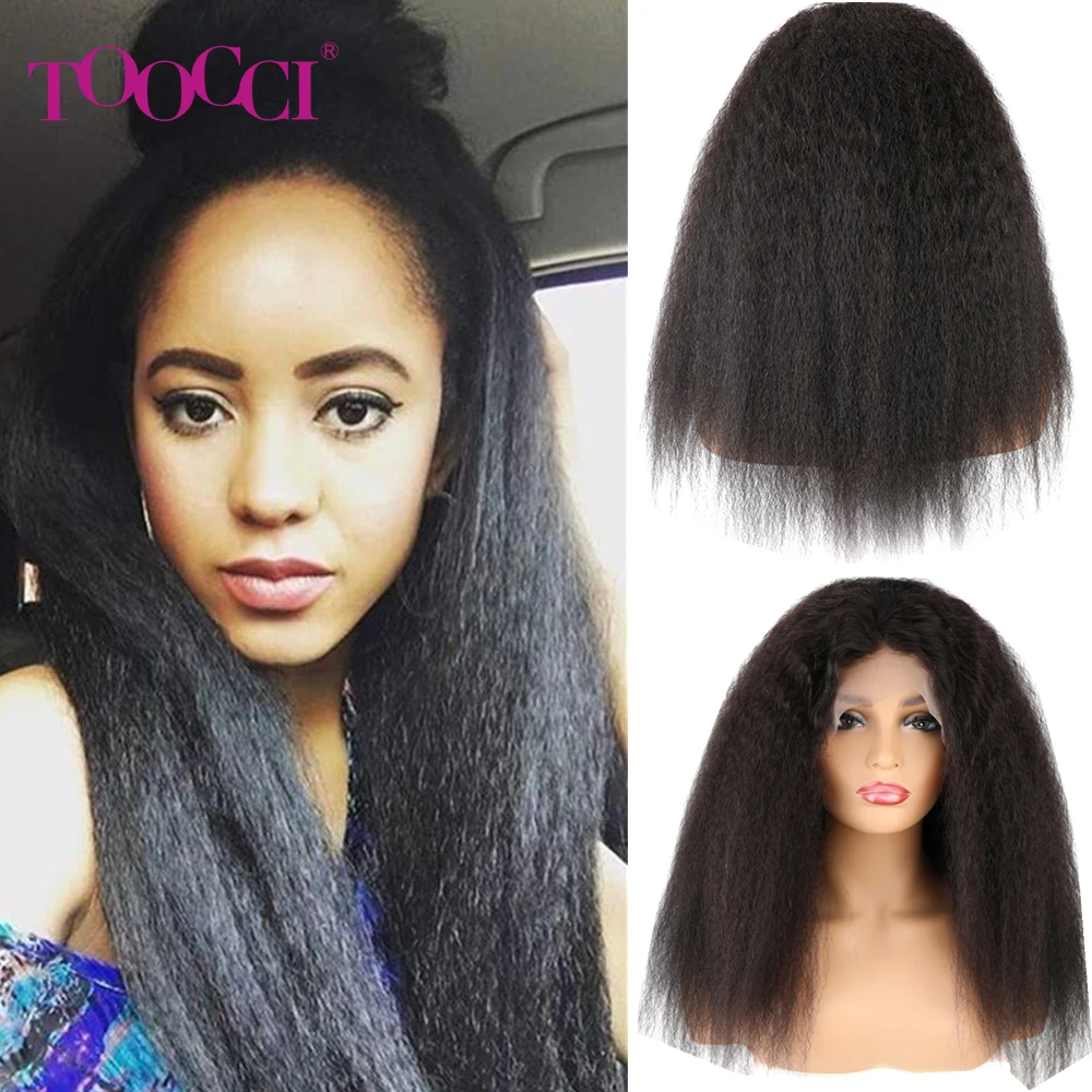 22 Inch Kinky Straight Wig 13x4 Transparent Lace Frontal Wig Glueless Human Hair Pre Plucked Yaki Human Hair Wigs for Women