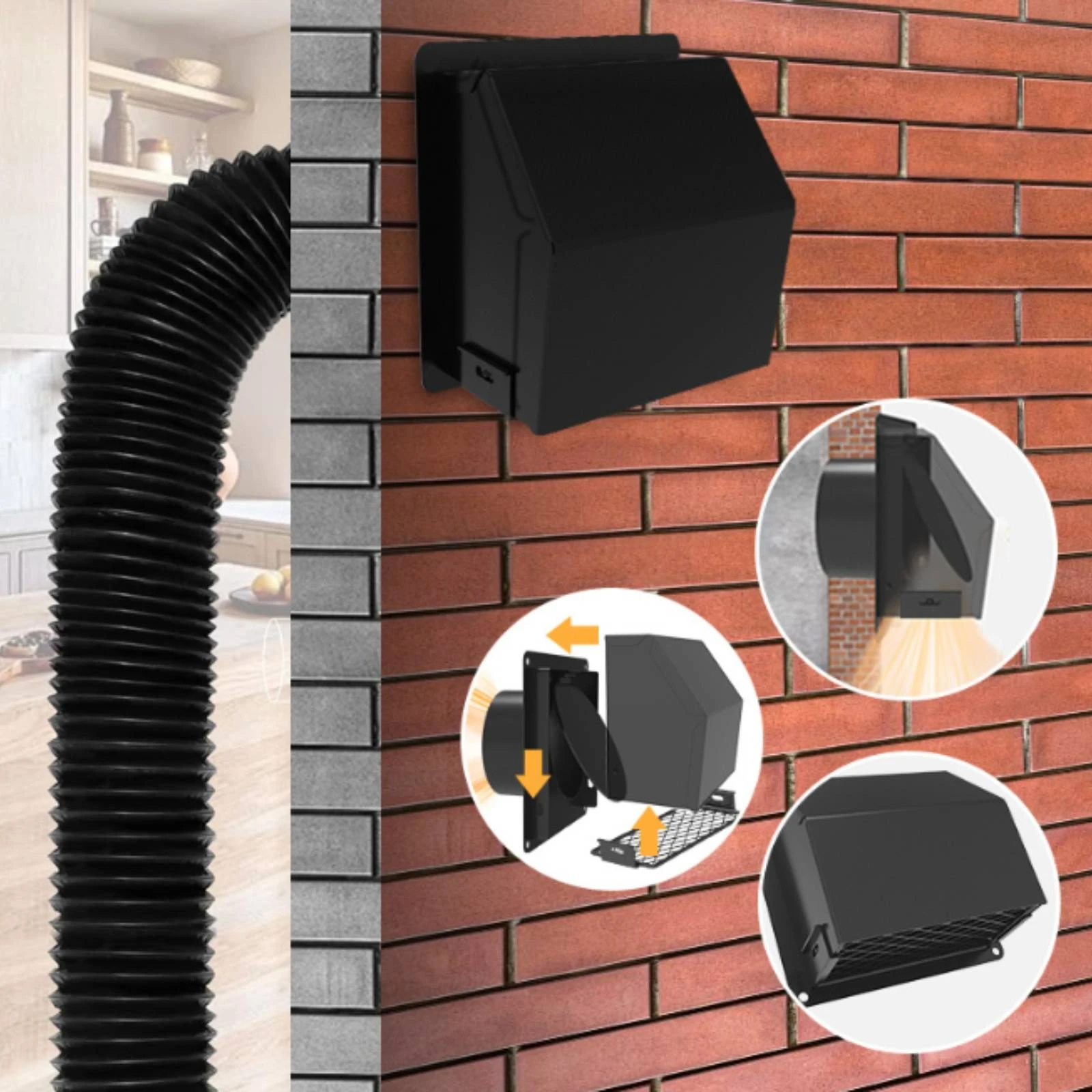 Wall Vent Hood with Flap Exterior Dryer Vent Cover Backdraft-Blocking Rust-Resistant for Homeowners, Laundry Room