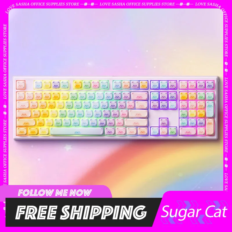 Akko Mg108b  Colored Sugar Cat Mechanical Keyboard Wireless Tri Mode Rgb Hot-Swap Customized Cute Accessories Office Girls Gift