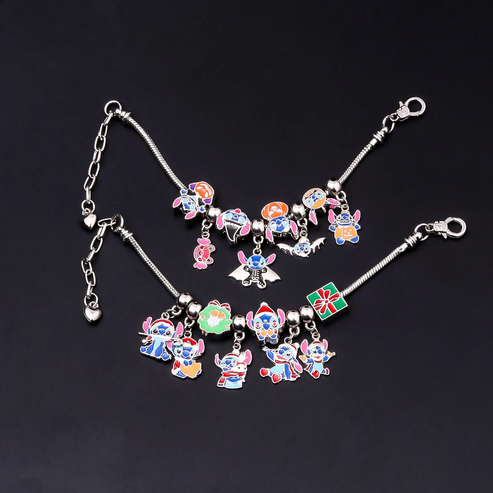 Classic Cartoon Anime Bracelet Cute DIY Santa Hat Stitch Series Cute Metal Charms Bangle For Women Kids Christmas Halloween Gift