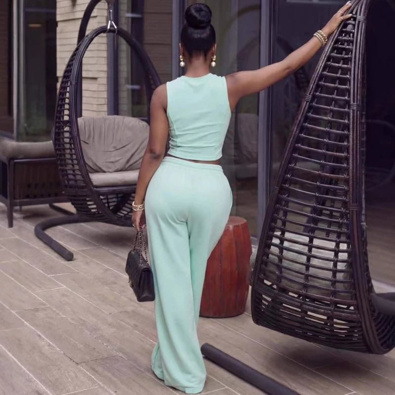 2026 African Fashion Women Summer Two Piece Set Sleeveless Vest Top And Pants Set Casual Outfits