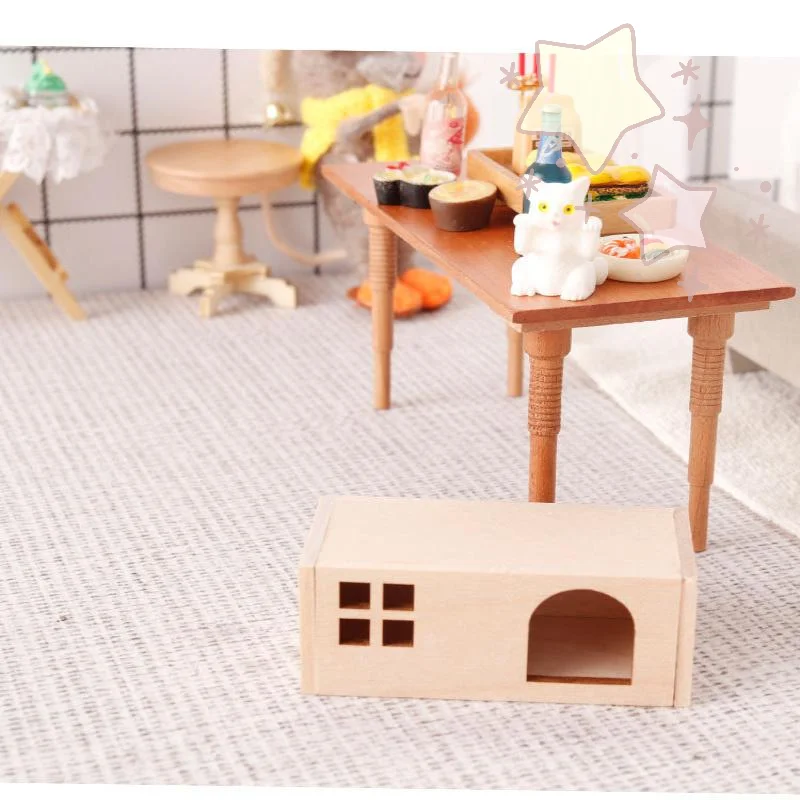 1Set 1:12 Scale Dollhouse Miniature Pet Kennel House For Cat Dog Model Animal Furniture Ornament Doll House Decor Toy