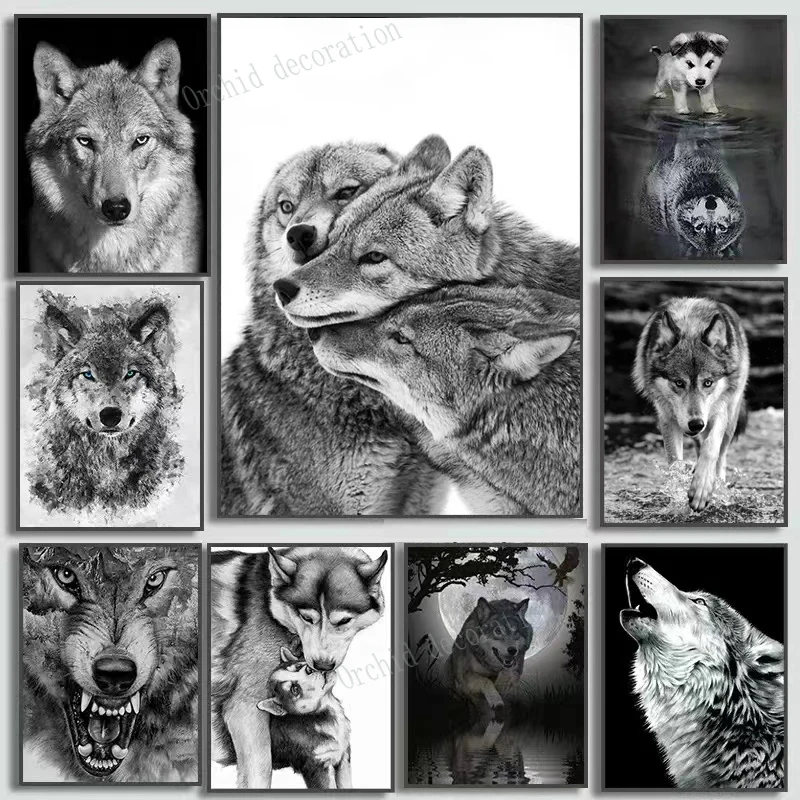 Black And White Animal Forest Wolf Canvas Painting Wall Art Picture Interior Mural Decoration Picture Bedroom Home Decoration