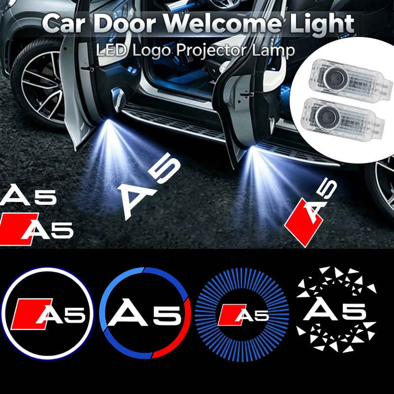 2PCS LED Car Door Courtesy Logo Welcome Ghost Shadow Projector Lamps Styling Accessories For Audi A5 Auto Decor Accessories