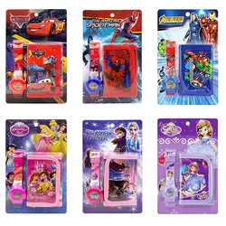 Disney-Frozen Cartoon Toy Watch e Carteira para Crianças, Spiderman Cars, Branca de Neve, Sofia, Os Vingadores, Porta-moedas