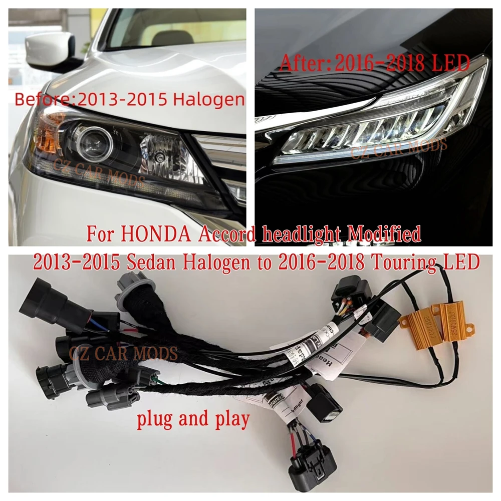 

Adapter Wire Harness for Honda Accord Car Headlight Modified Upgrade from 2013-2015 Sedan Halogen to 2016-2018 Touring LED