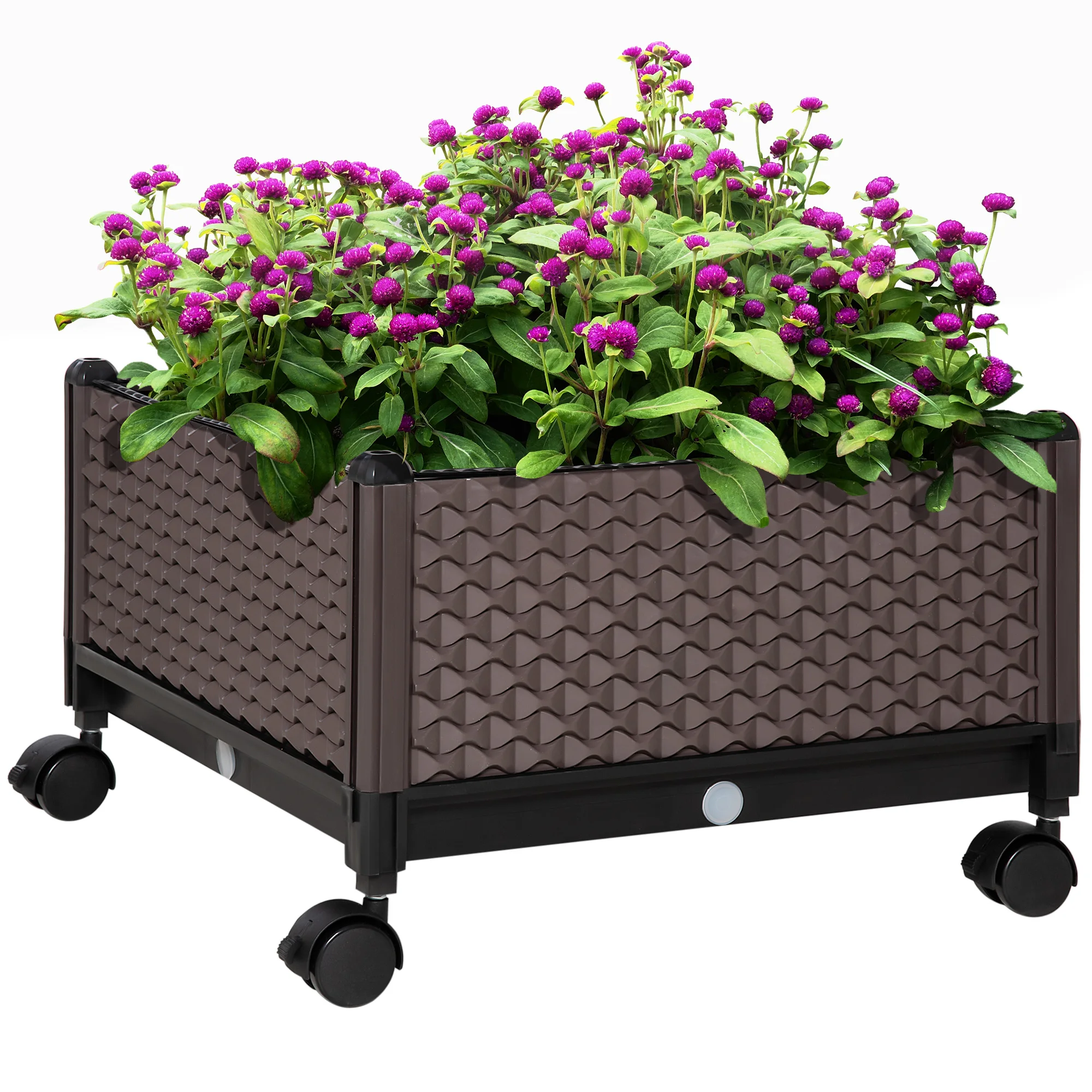 Outsunny plastic planter with wheels garden planter with drainage holes for outdoor plant growing Patio terrace 50x50x33 cm