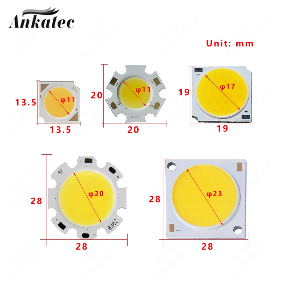 LED COB 칩 표면 광원 3W 5W 7W 9W 10W 12W 20W 30W 50W 알루미늄 기판, 14mm 19mm 20mm 28mm 정전류 램프