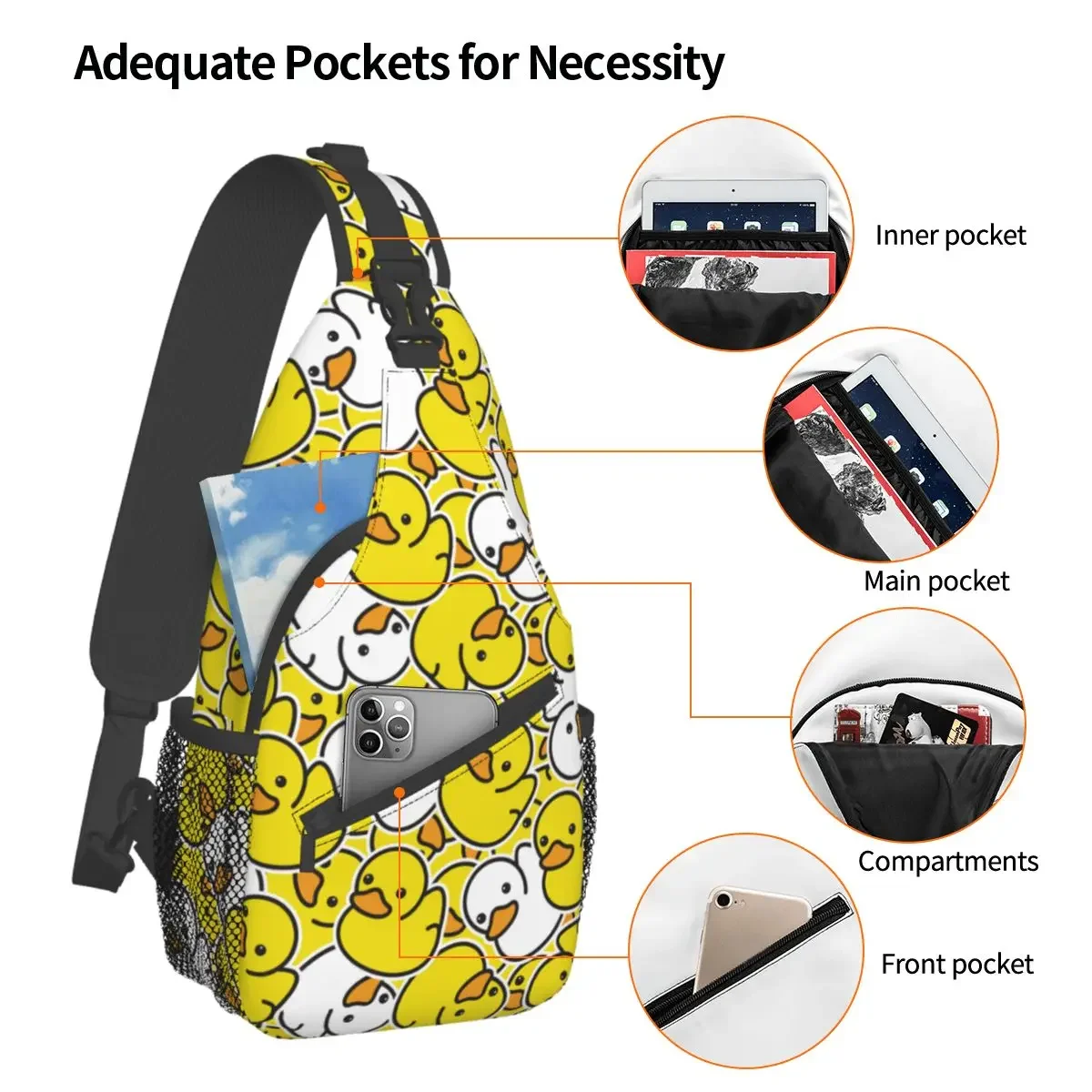 Ducky Cartoon Anime Crossbody Sling Bag SmallChest Bag Duck Rubber Shoulder Backpack Daypack for Hiking Travel Cycling Bookbag