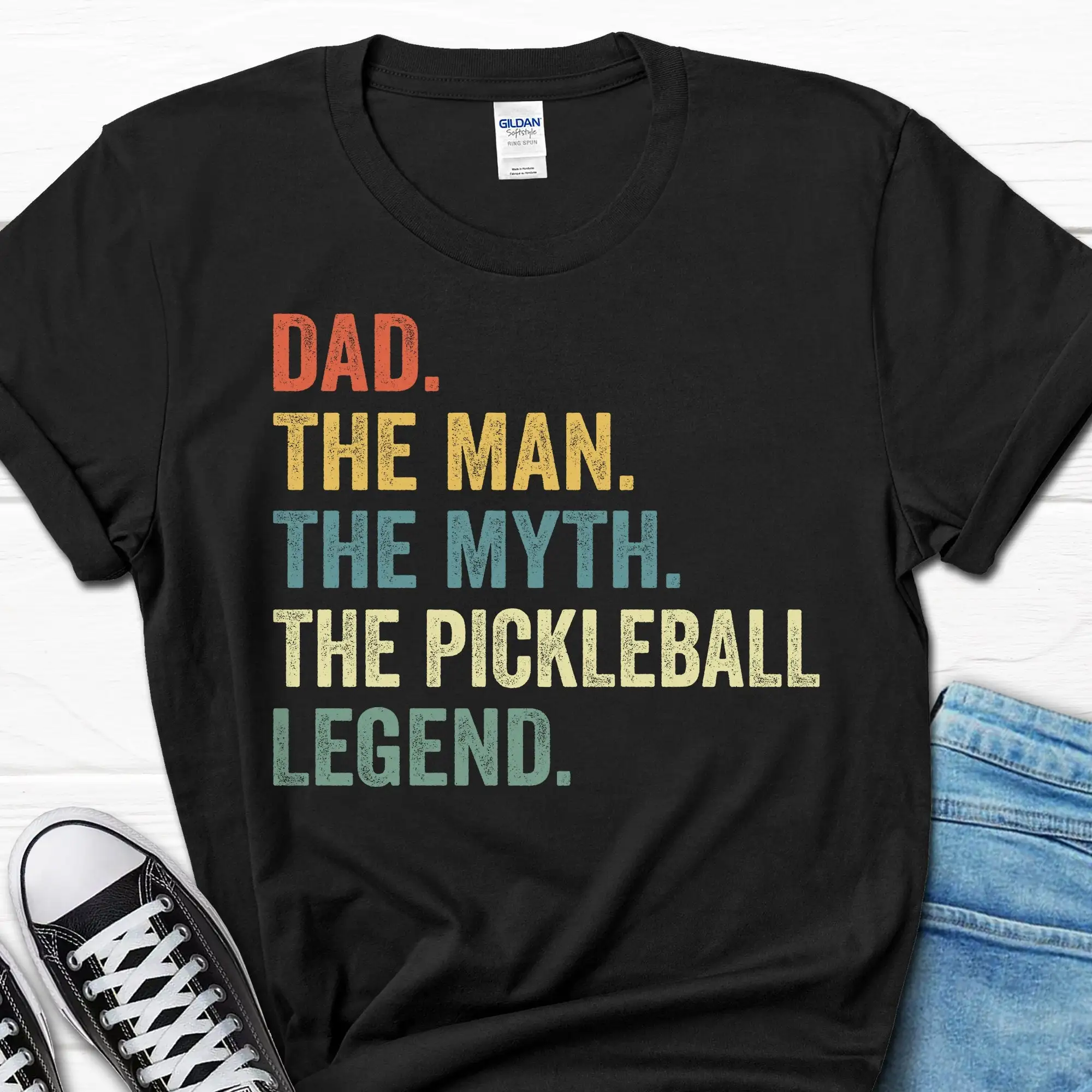 Dad The Man Myth Pickleball Legend T Shirt Funny Pickle Ball for Player s Father's Day