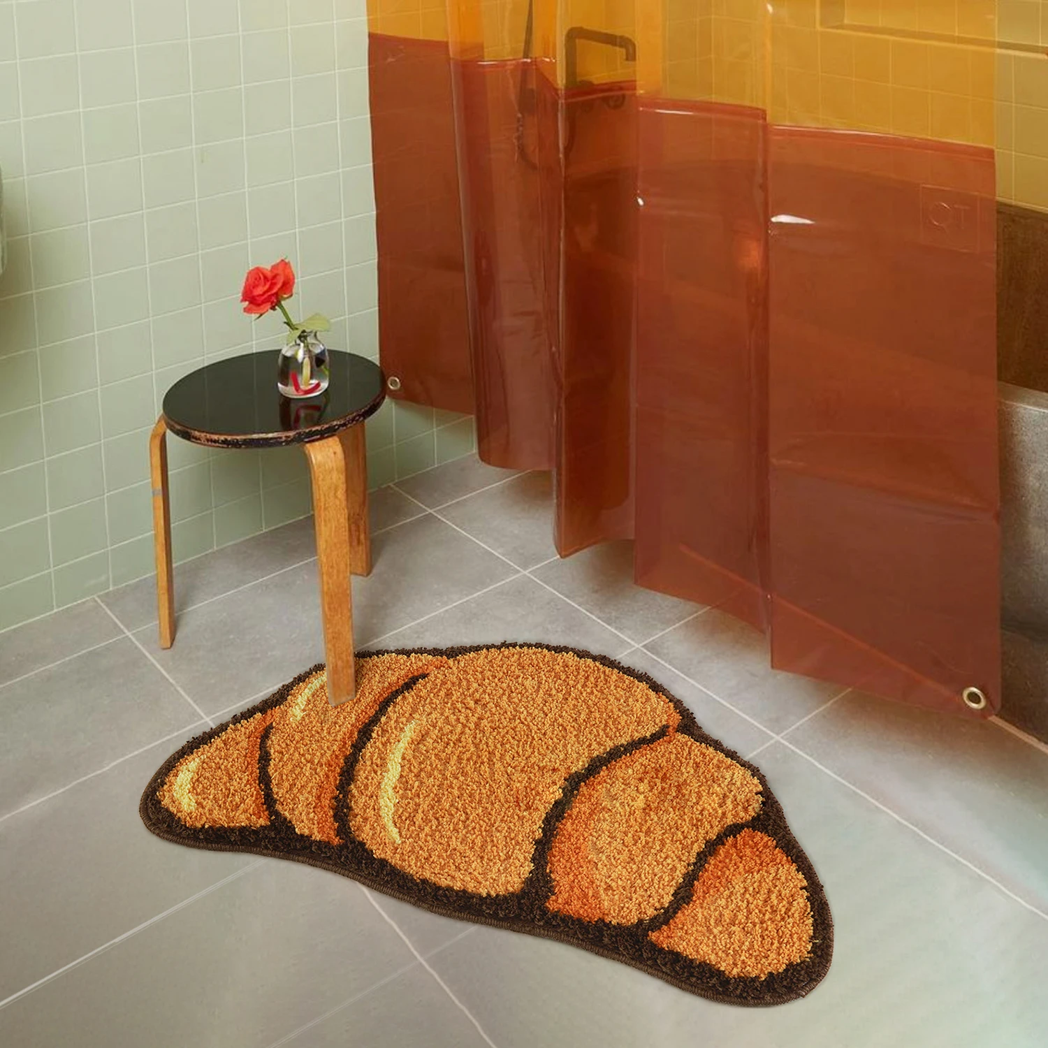 Tufting Croissant Bathmat Soft Rug Fluffy Bread Bathroom Mat Bedroom Carpet Floor Safety Pad Aesthetic Home Room Warm Decor