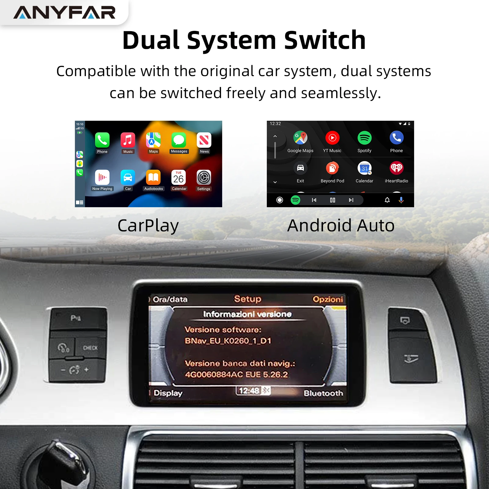 

ANYFAR Wireless Carplay Android Auto Interface Retrofit Kits For Audi A6 A7 2010-2015 6.5"/7" Screen MMI 3G Decoder Box
