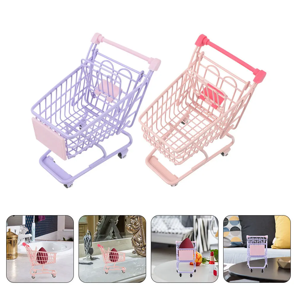 2 stks Mini Winkelen Voor Kinderen Fantasiespel Kruidenier Winkelwagen Desktop Organizer Kleine Supermarkt Trolley Decor Metalen Simulatie