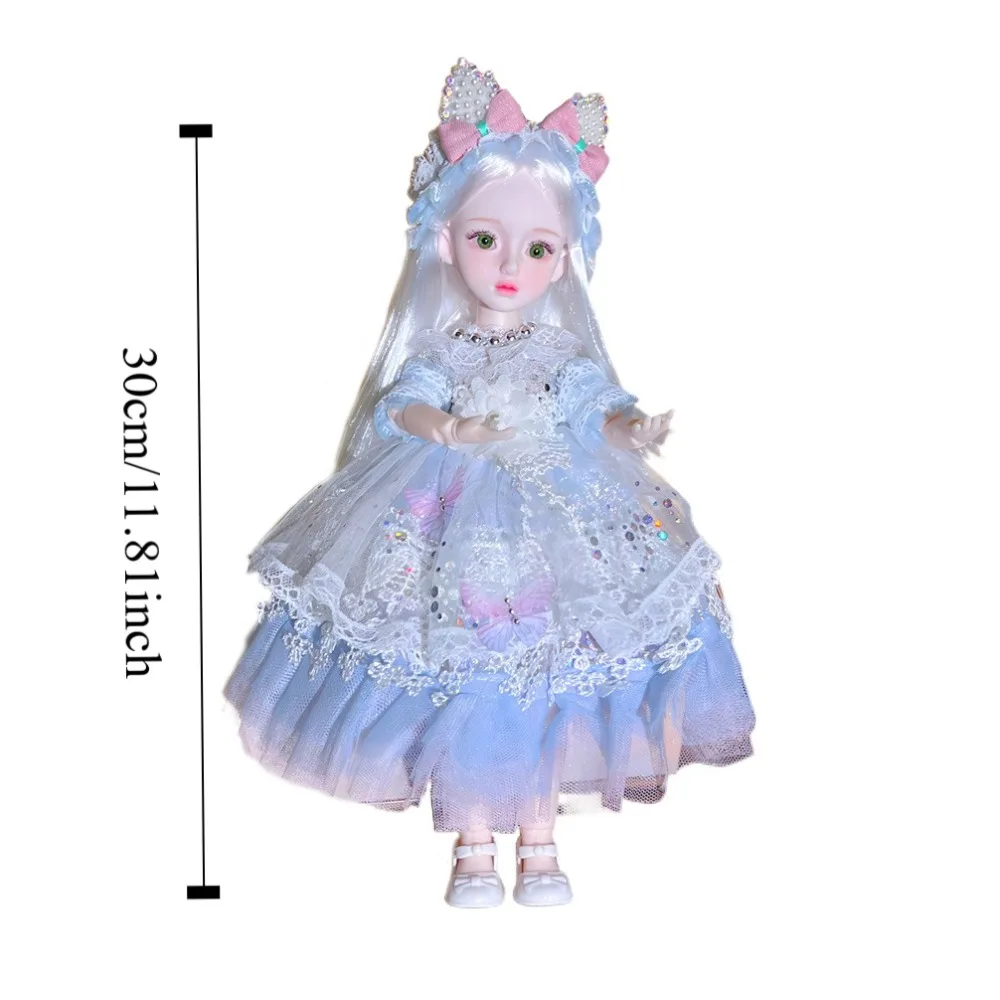 Muñeca BJD de 30cm para niña conejo, juguete con ojos azules estrellados, vestido de pelo largo, muñecas BJD, ojos atractivos, muñecas articuladas