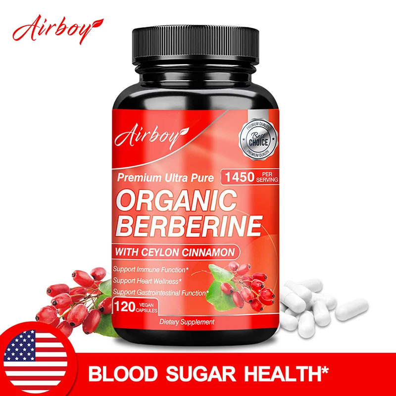 

Berberine Capsules - with Ceylon Cinnamon - Blood Sugar Balance, Cardiovascular Health, Aid Digestion, Promote Metabolism