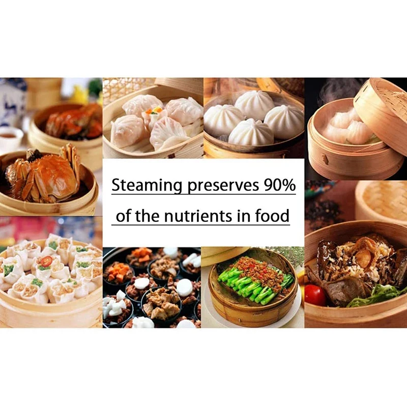 2 Tier Kitchen Bamboo Steamer With Double Stainless Steel Banding For Asian Cooking Buns Dumplings Vegetables Fish Rice