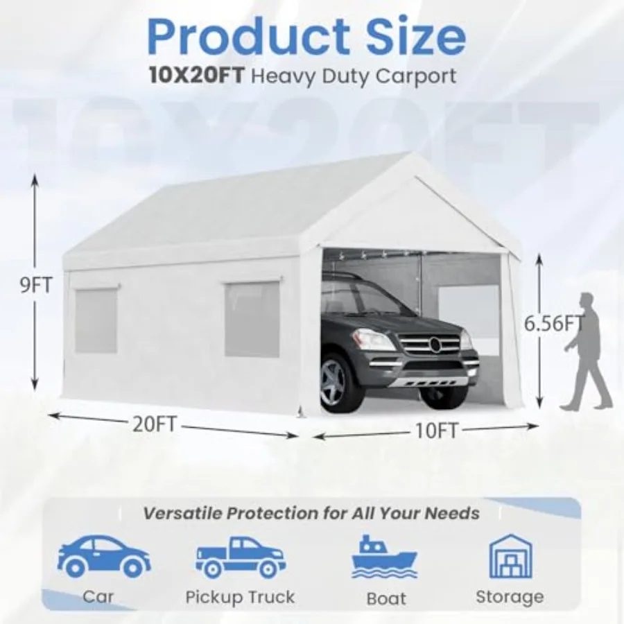 12x20 FT Heavy Duty Portable Garage Without Sidewall