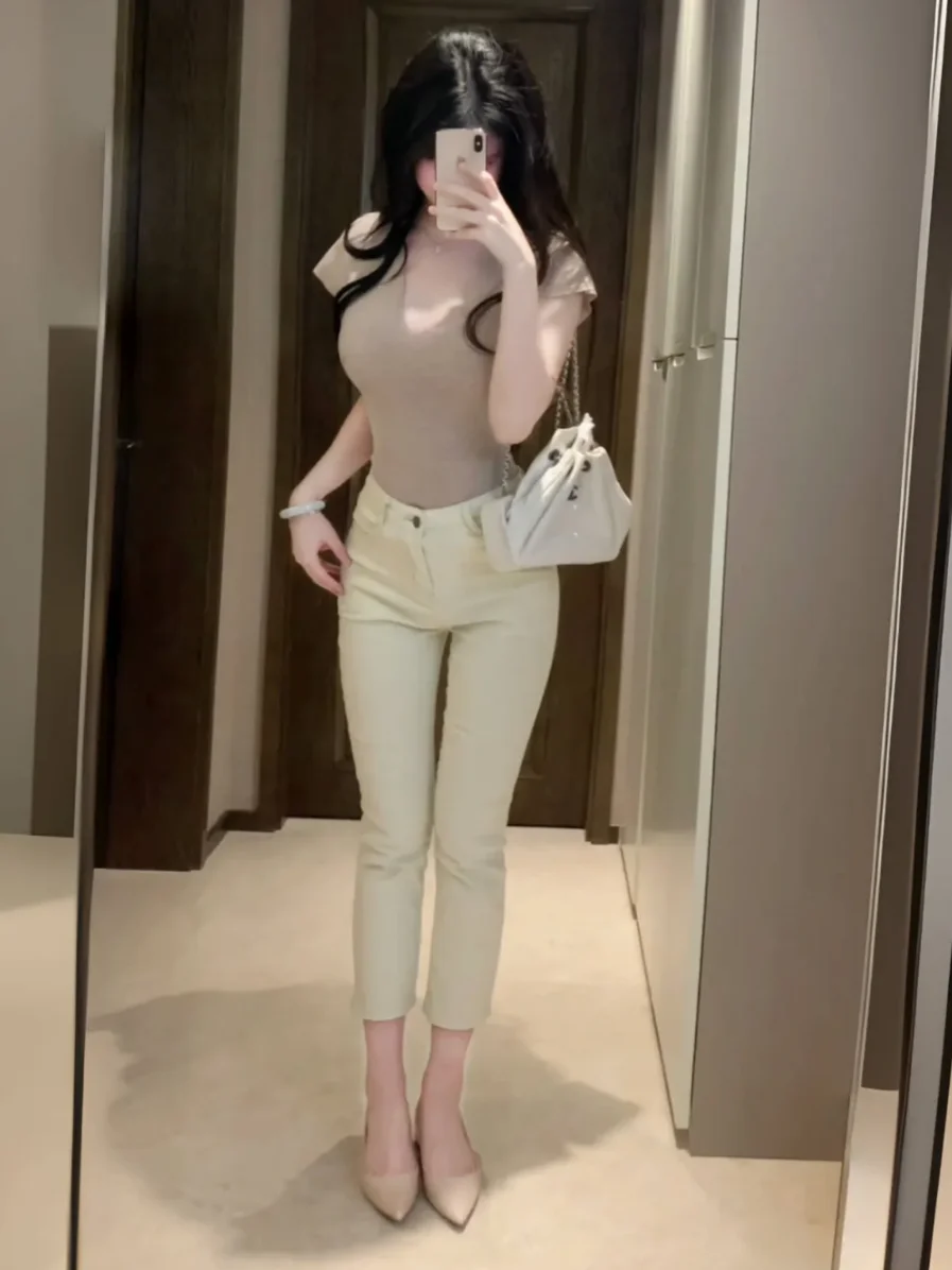 

Spring 2024 High Waist Stretchy Slimming Pencil Jeans Women's High Street Denim Shorts Assorted Colors Cotton Stretch Denim