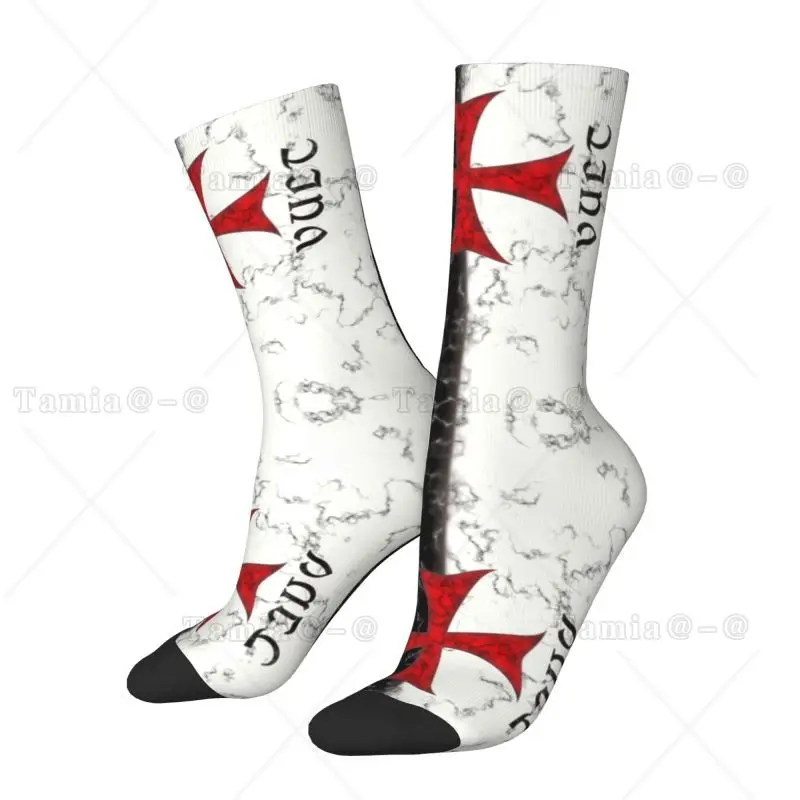 Harajuku Deus Vult Crusader Cross Marble Pattern Socks Women Men Warm 3D Printed Knights Templar Sports Basketball Socks