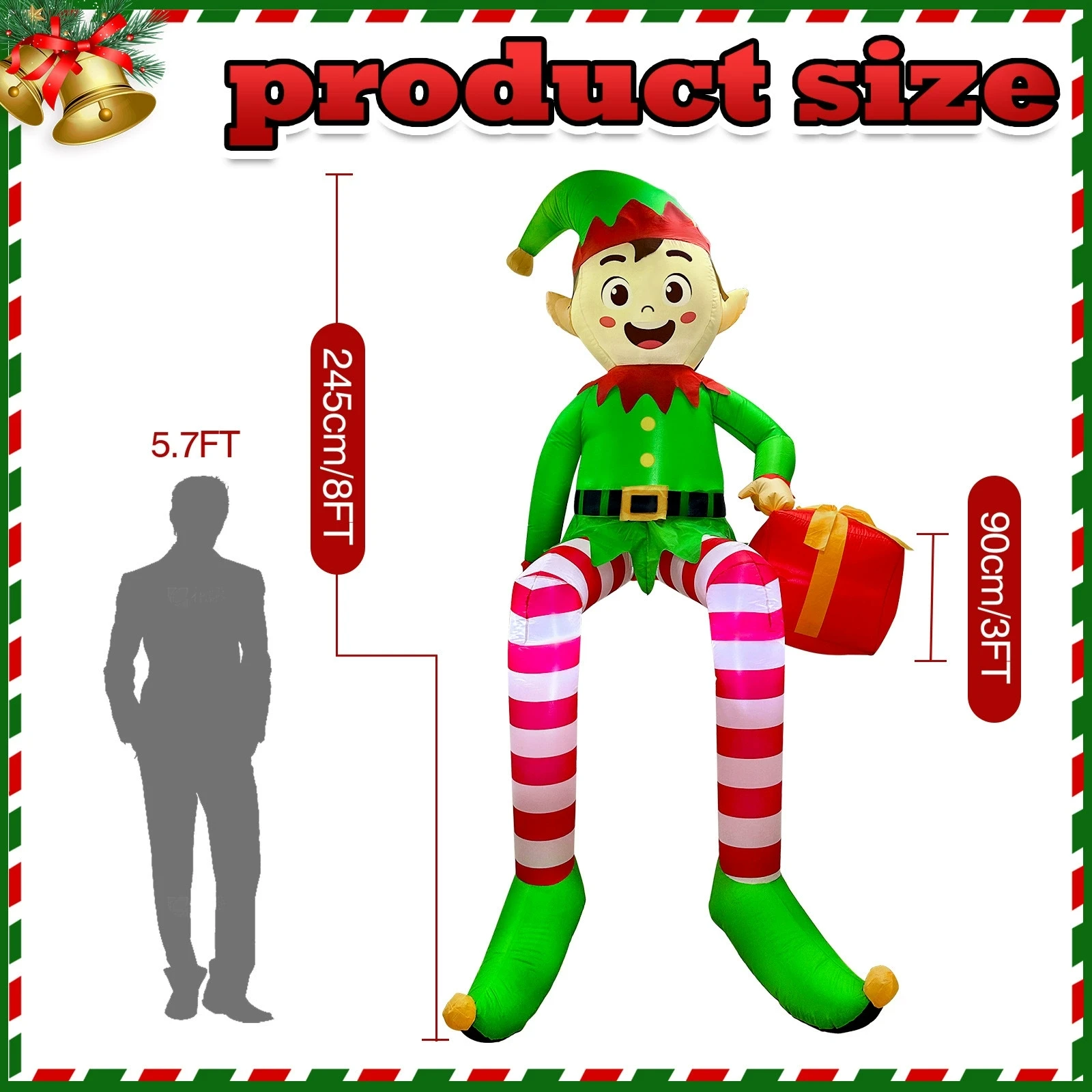 8FT Weihnachten Aufblasbare Outdoor Spielzeug Sitzende Elf Halten Geschenk Tasche Blow Up Gebautes LED Licht Weihnachten Party Decor Aufblasbare Spielzeug