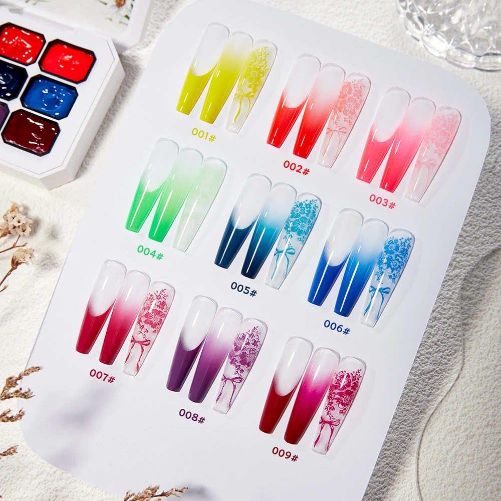Vendeeni 9 Farben Patting Painting Gel Nagellack UV LED Soak Off Gel Lack Gradient Pat Gel Palette Blooming Transfer Design – Detail 19