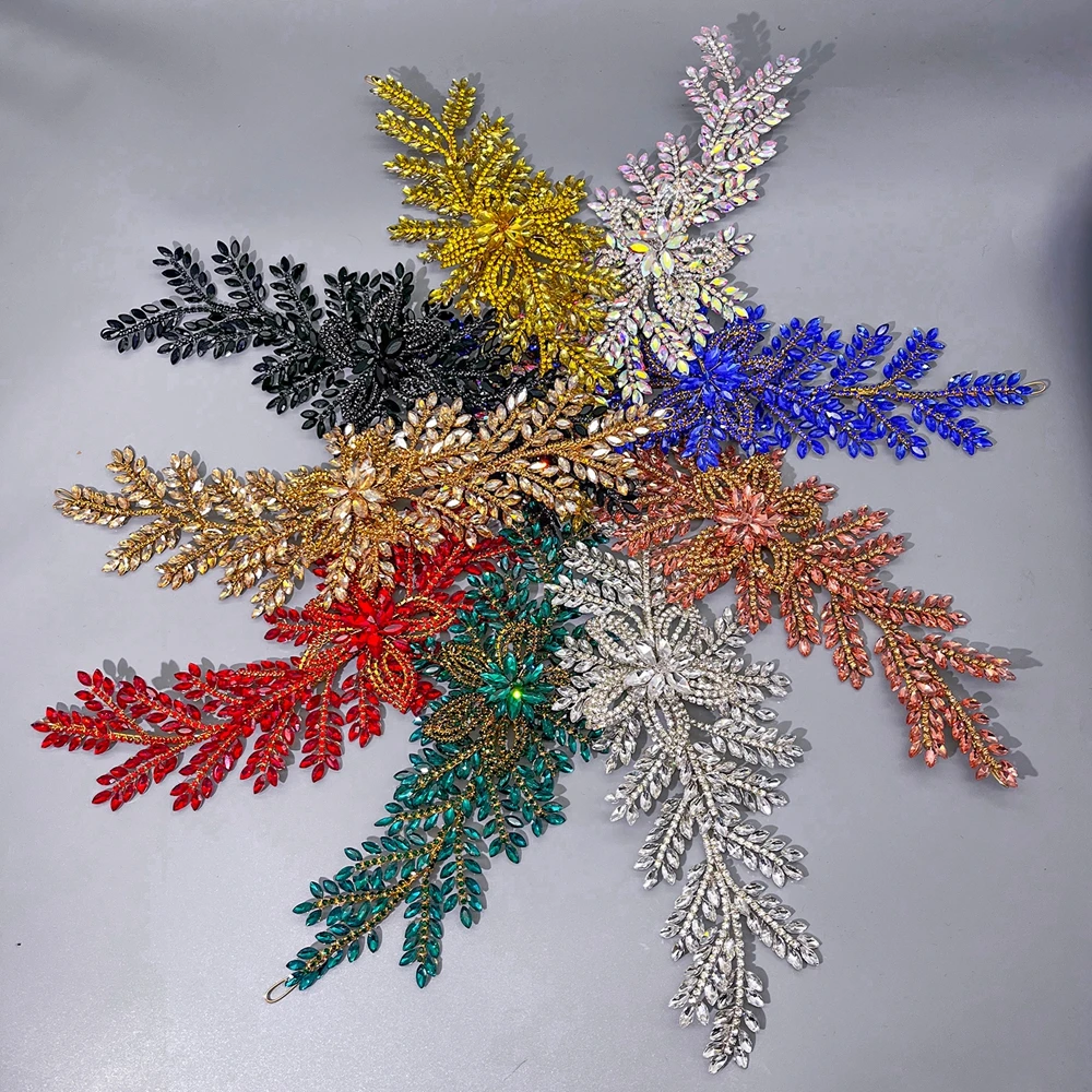 DZ135 (1PCS)  3D Rhinestone Leaf Wire Applique Patch Pack, for Wedding Dress Sparkling Accessory Decoration,