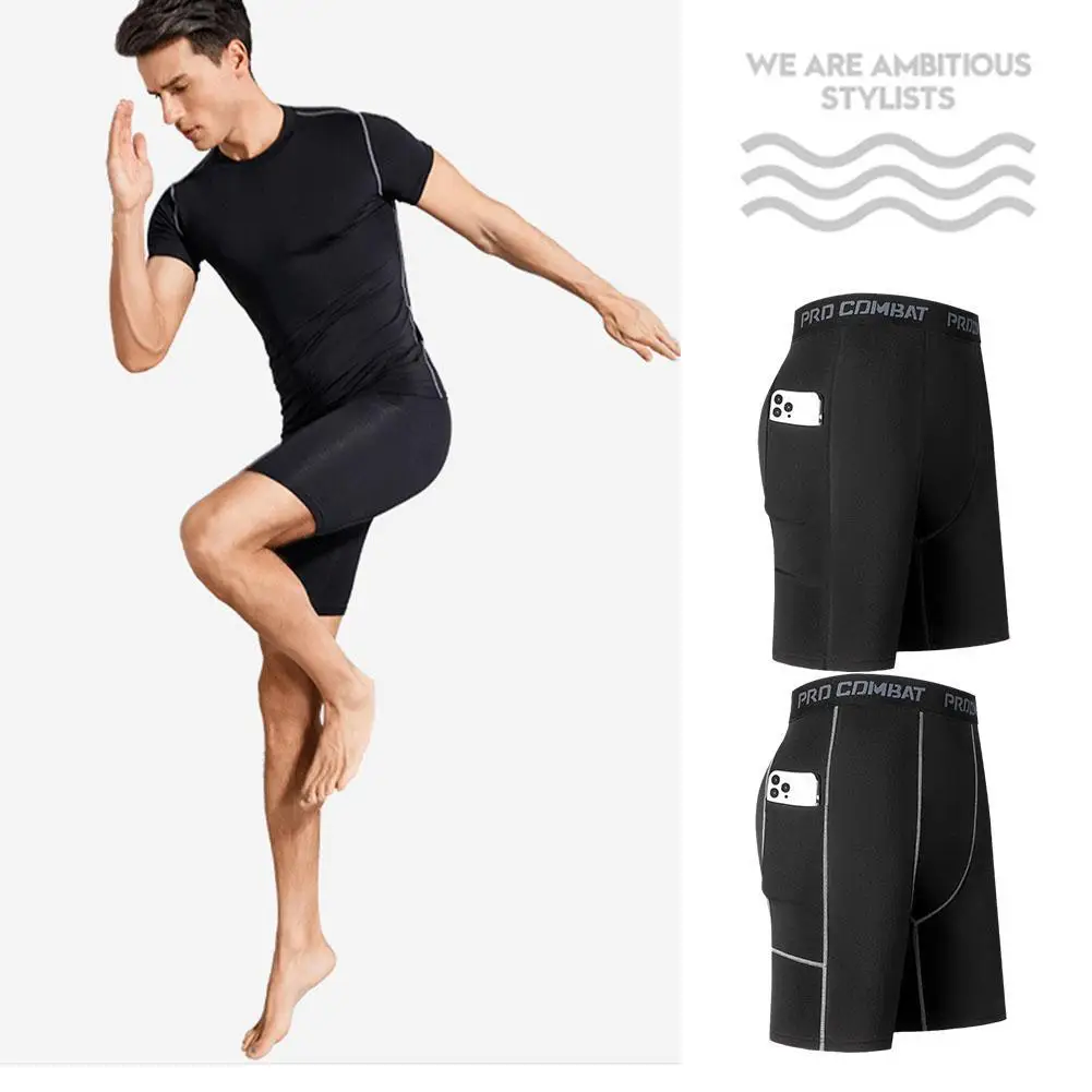 High Performance Men's Compression Short Pants With Pocket Elastic Quick Dry Breathable Stretchy Base Layer For Sports Gym image 4
