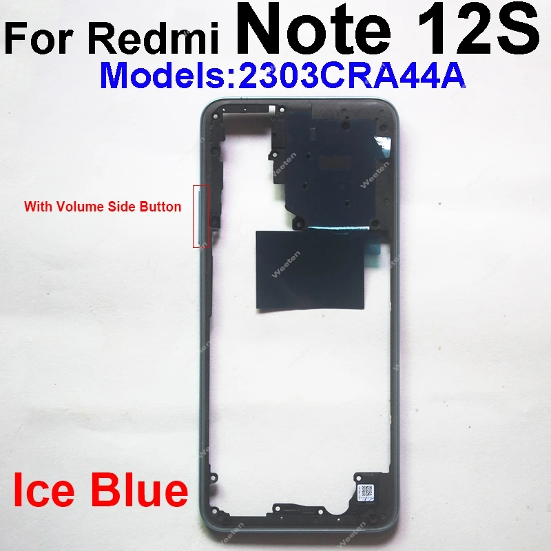 Middle Frame Housing For Xiaomi Redmi Note 12 12s Pro 4G 5G Middle Frame Bezel Holder Cover with Side Buttons Parts