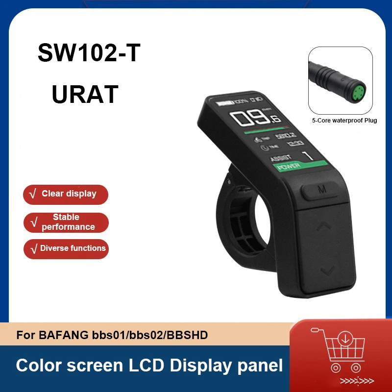 

Ebike SW102-T UART Protocol BaFang BBS01/02/BBSHD Mid Mounted Motor Color Display Screen 24V/36V/48V 5Pin Waterproof Plug