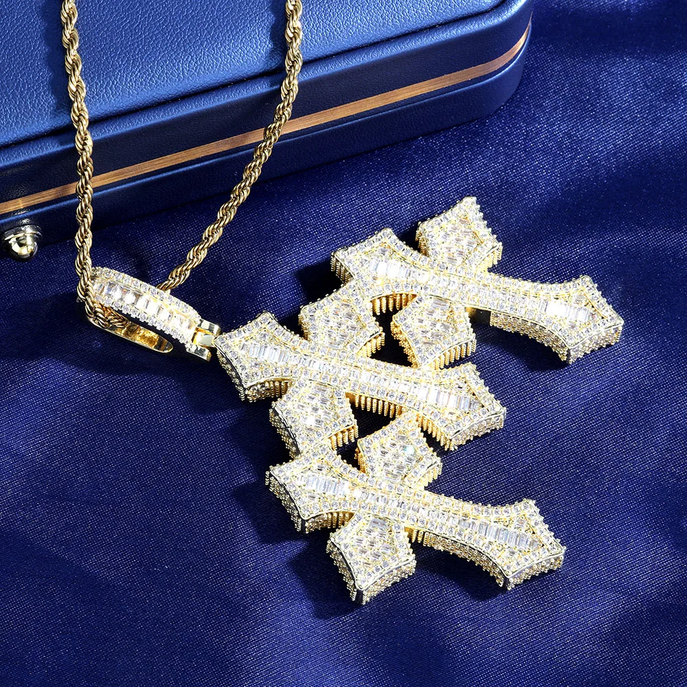 Hip Hop Classic Vintage Full Diamond 18k gold plated Three Cross Pendant Men's Necklace Charm Jewelry Party Gift