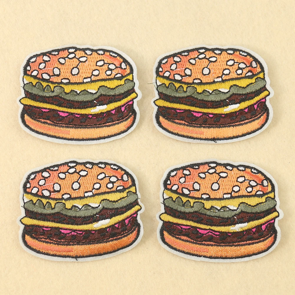 1PC Hamburger Fast Food Patches Embroidery Applique Badge Stripe Sticker Ironing Patch DIY Shoe Bag Clothing Sewing Accessories