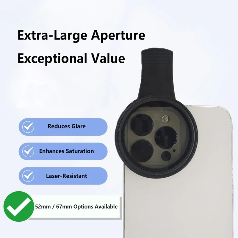 

New 52MM CPL Mobile Phone Lens Circular Polarizing Filter Universal Portable Polarizer Camera Filter Lens Clip For AllSmartphone