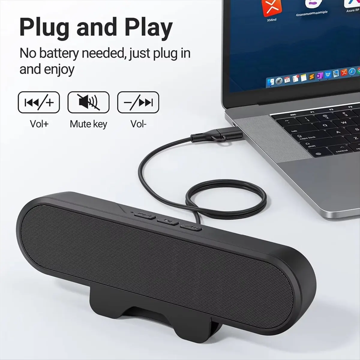 Stable- 10W High Power Minimalist Computer Speakers for Desktop PC USB Monitor Speaker Bar with Clip-on Wired Desk