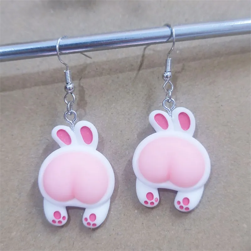 Cute Rabbit Butt Earring Girl Earrings Fashion Interesting Women Jewelry Accessories Resin Pendant Gift