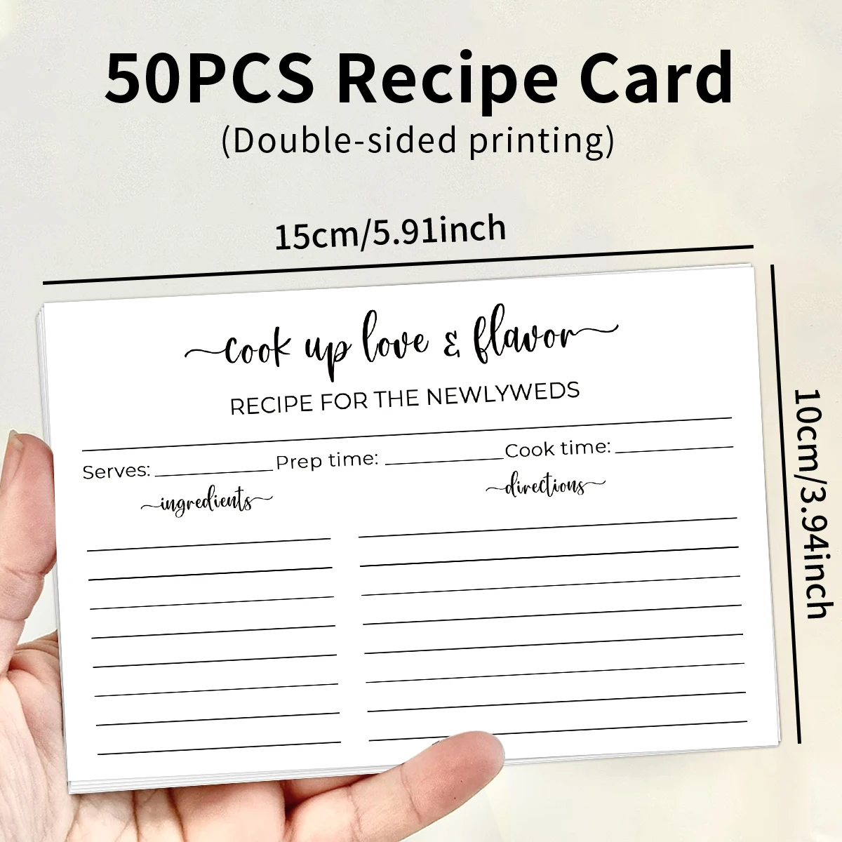 50 Uds. Tarjetas de recetas en blanco de cartulina sin manchas de cinco estilos de doble cara, menú familiar y registro de clasificación de información de cocina