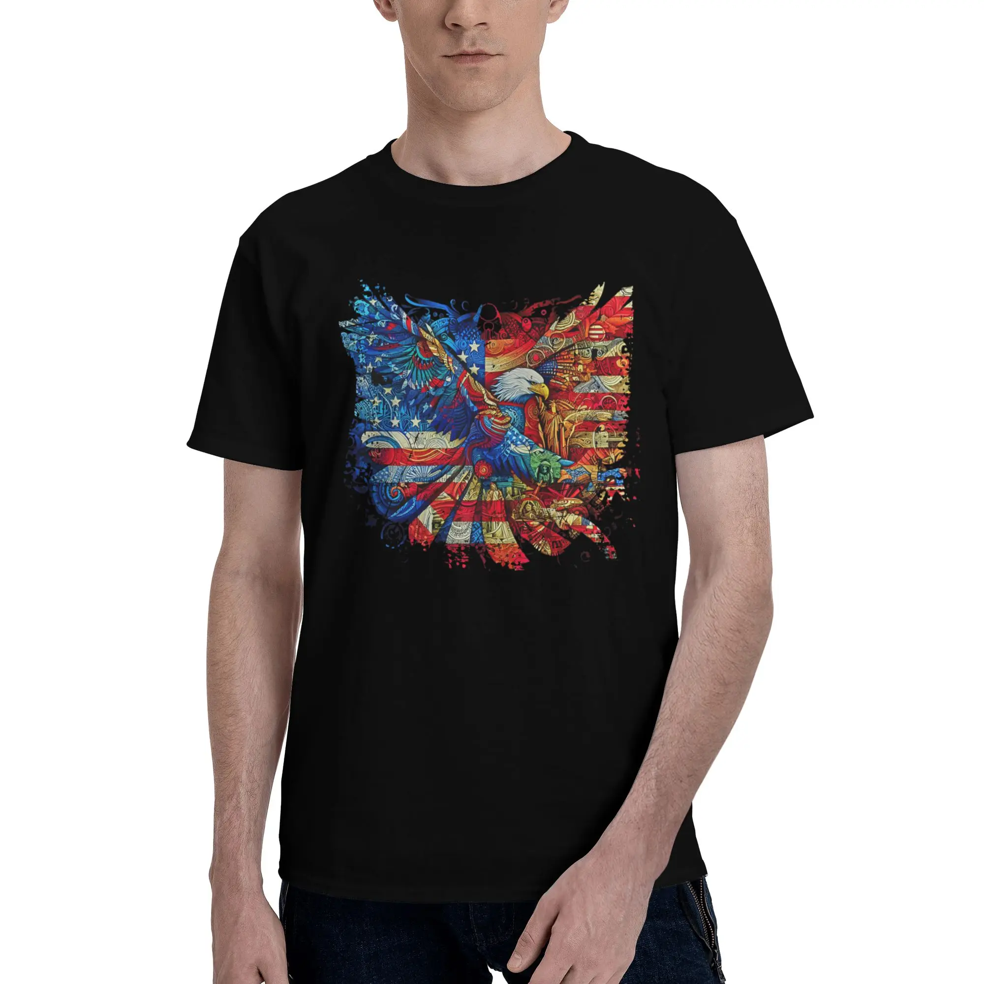 Bald Eagle of Freedom 4th July Boy Men USA Flag American Day Funny Graphic 100% Cotton T-Shirt Memorial Day Tops Tees For Men