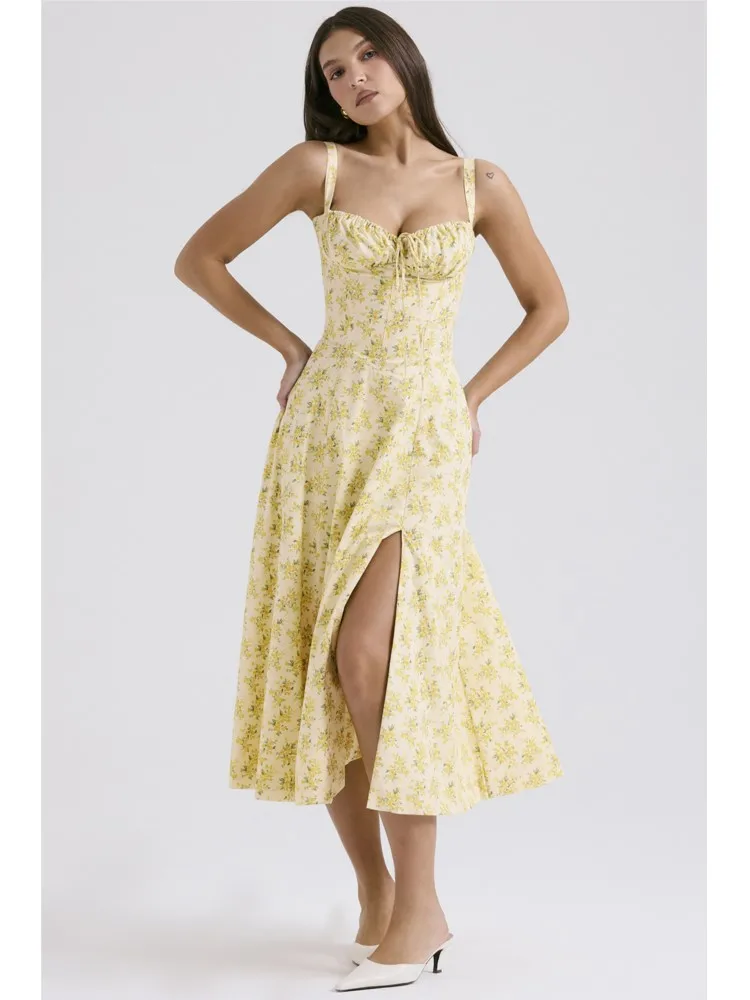 Summer Temperament Fashion Suspender Dress For Women Y2k Sexy Party Dresses Casual Boho Floral Print Long Dress Female