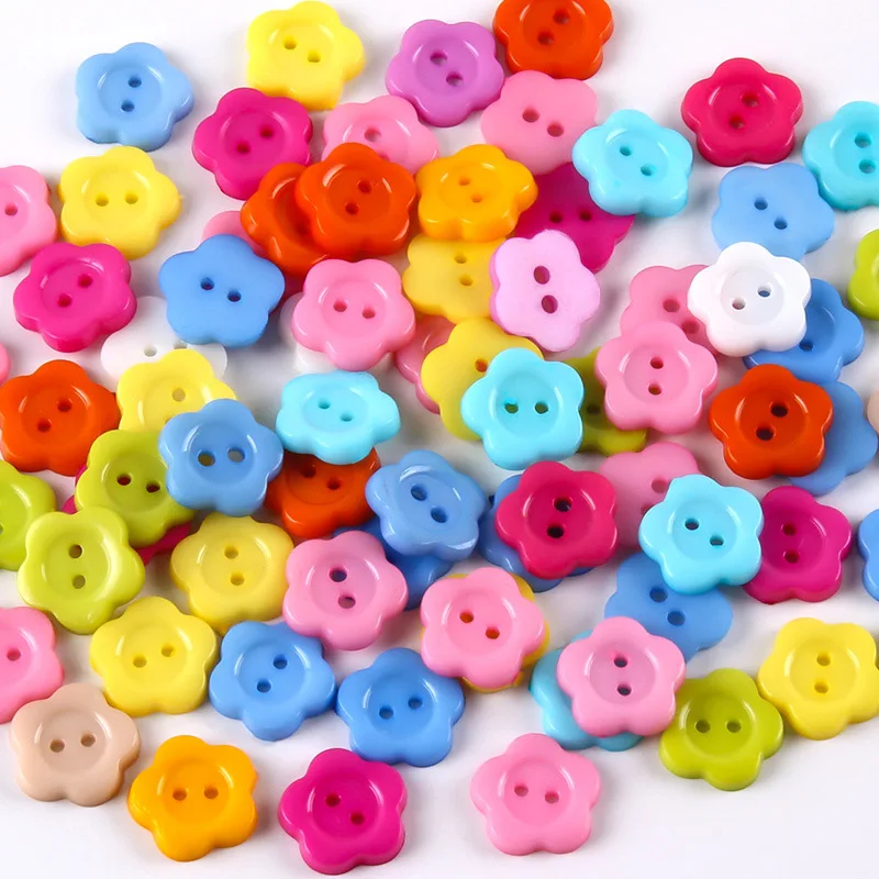 100Pcs Resin Flower Buttons Clothing Sewing Button Fit Scrapbooking Apparel Crafts DIY Supply Decoration Candy  Color