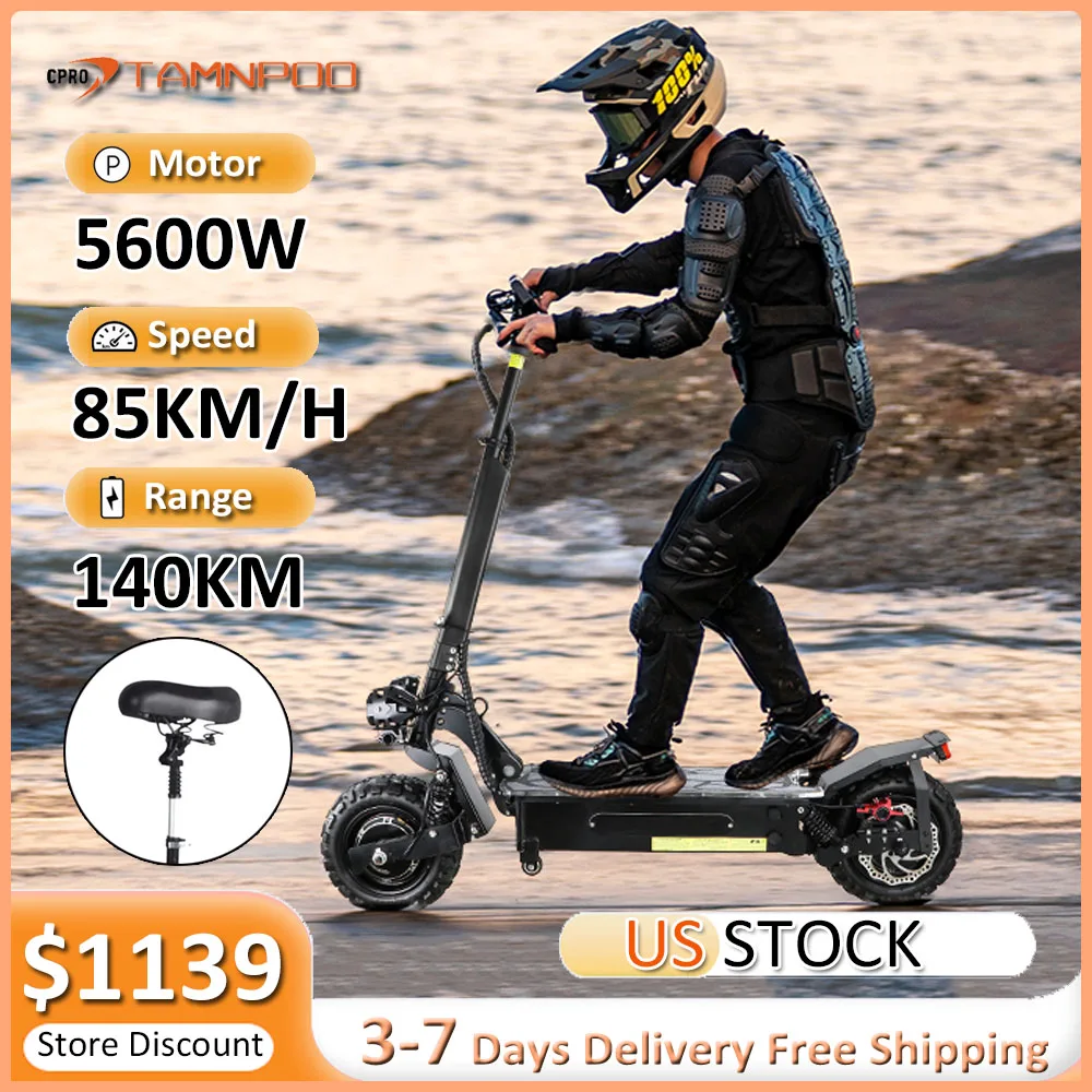 

Electric Scooter with Seat 5600W Dual Motor 60V 27AH Battery Top Speed 80KM/H 11inch Off-road Tires Folding Scooter for Adults