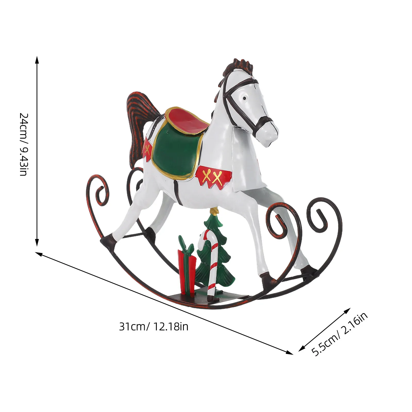 Iron Rocking Horse Christmas Table Decor Vintage Painted Sculpture Home Holiday Animal Statue Rocker Ornament