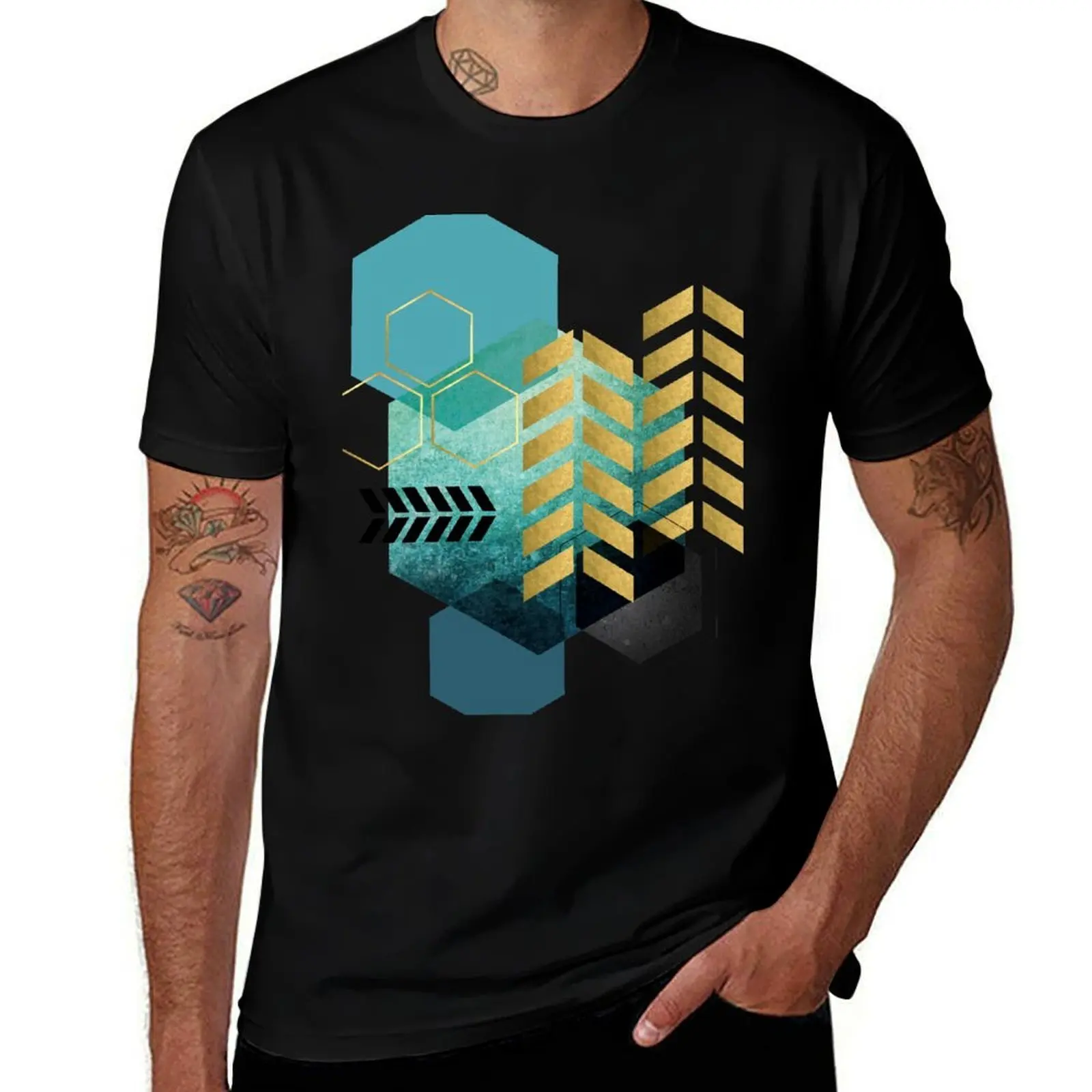 

Teal and Gold Geo T-Shirt cotton tshirt 100% t shirts for man cotton soft anime t shirts oversize T-shirt