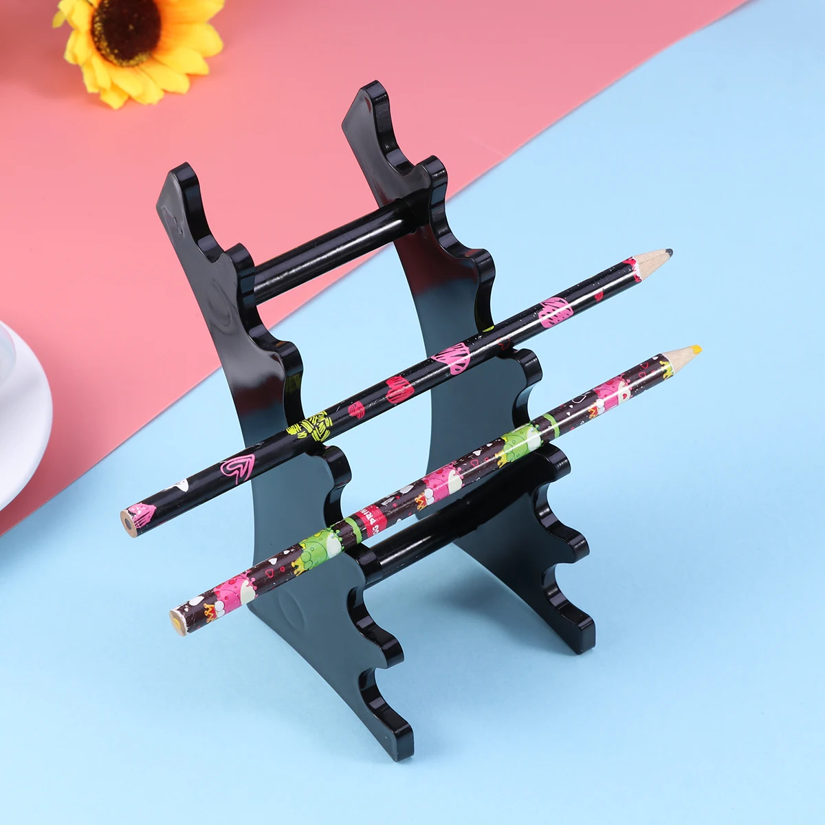 

2pcs Acrylic Display Stand Black Transparent Pen Makeup Brush Organizer Stationery Nail Art Tool Holder Plastic Ballpoint Pen